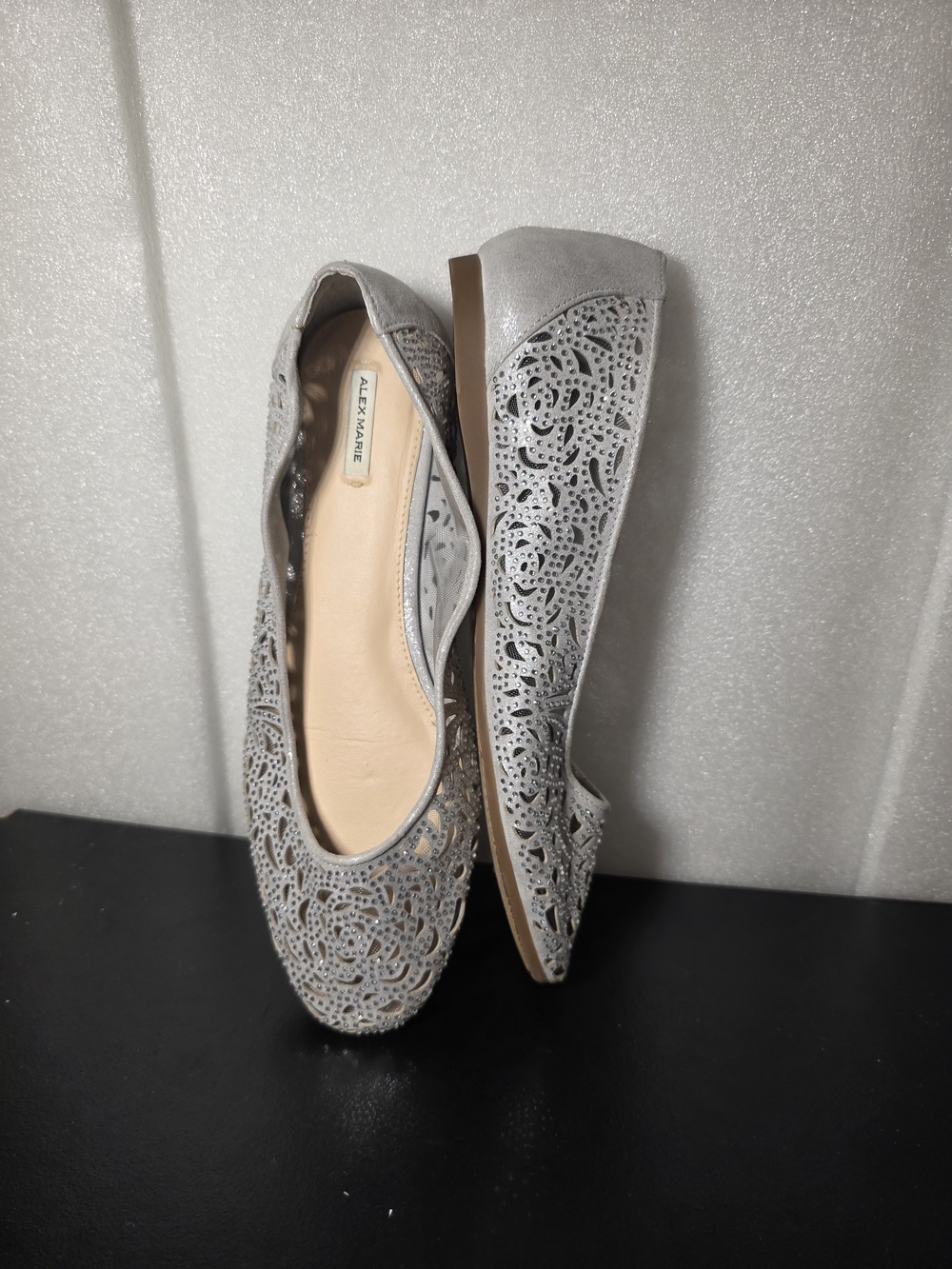 Alex Marie Silver Laser-Cut Pointed Toe Flats